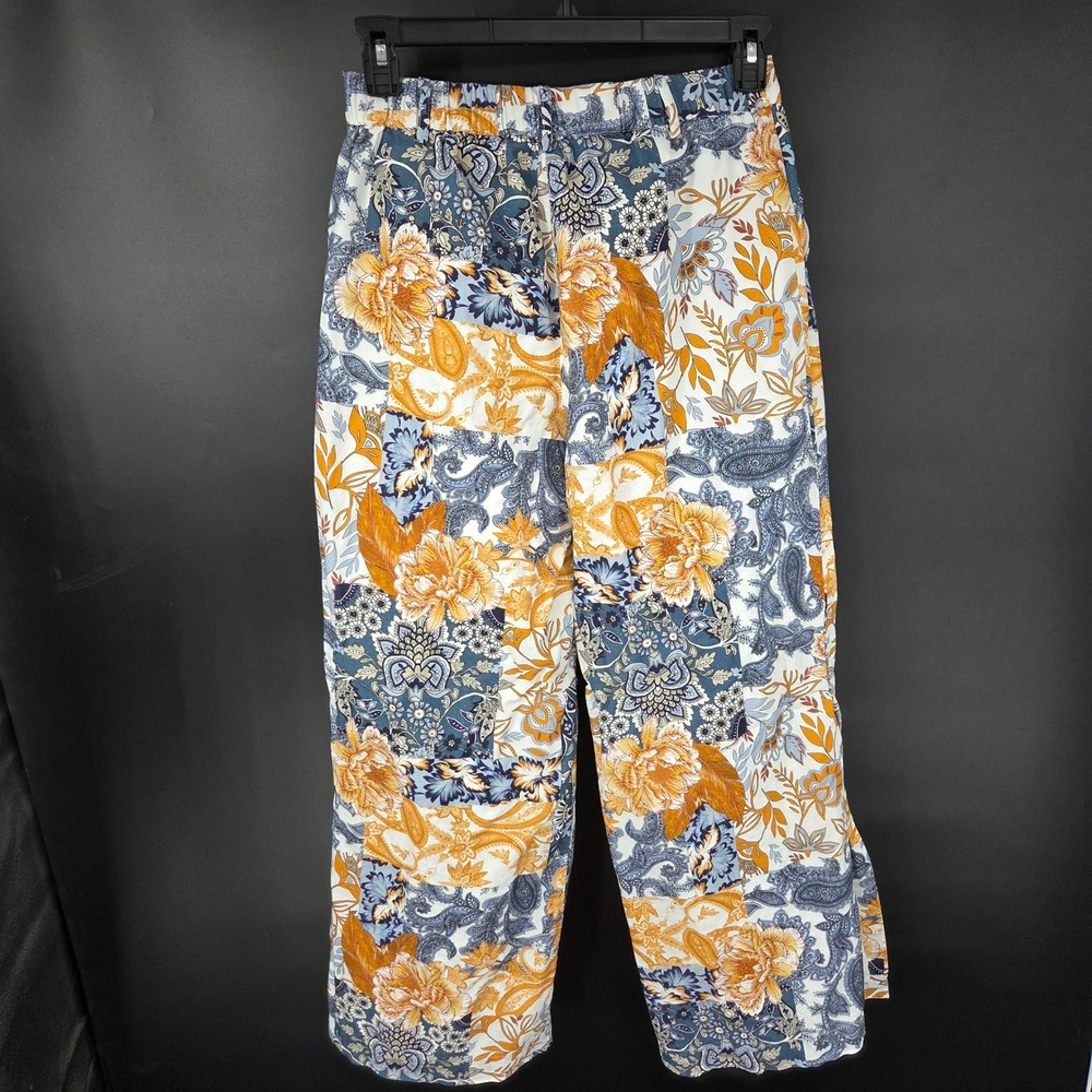 Boston Proper Womens Lined Marigold Floral Paisley Patchwork Wide Leg Pants 10